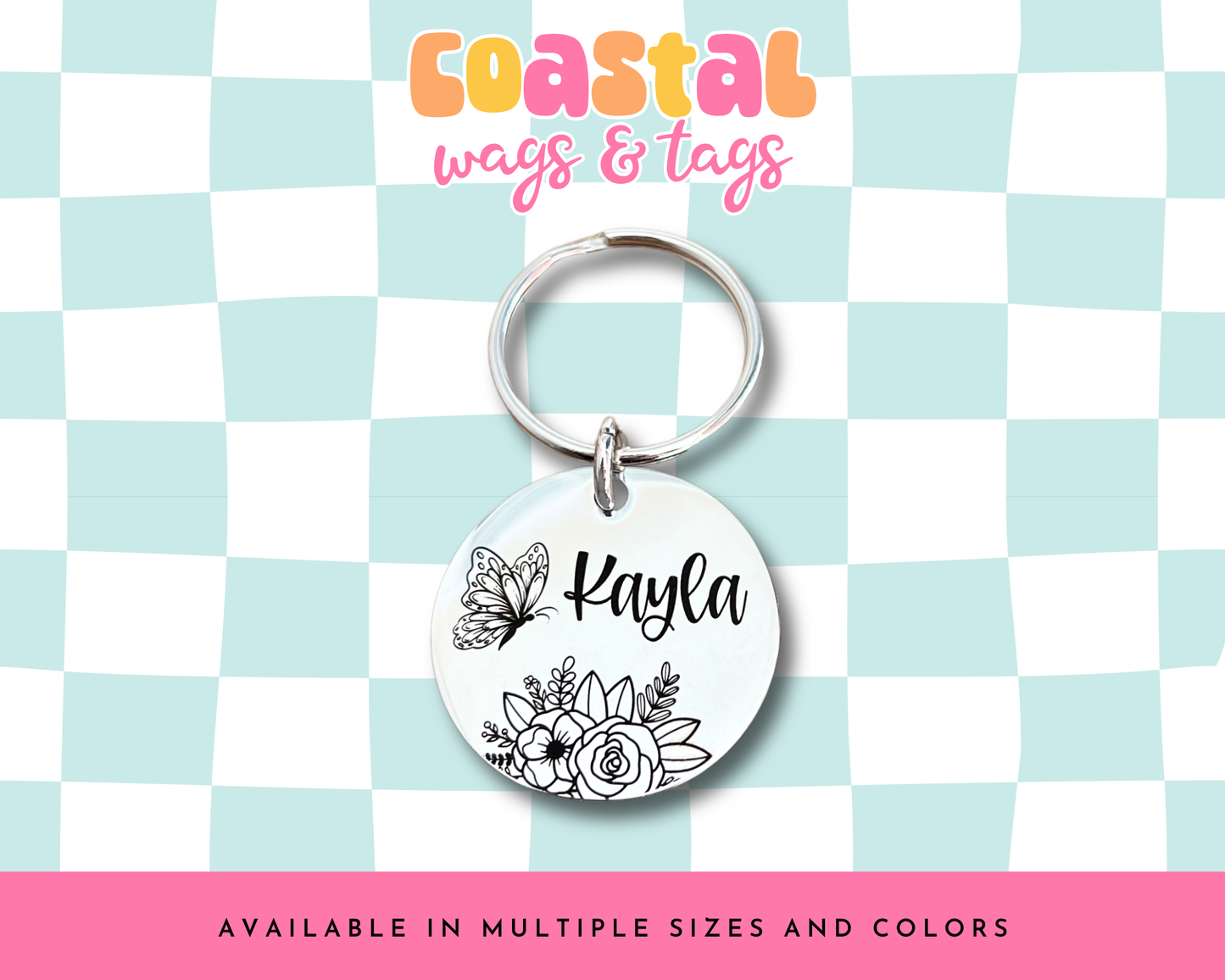 Butterfly Flowers Pet ID Tag