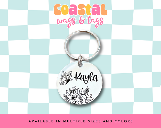 Butterfly Flowers Pet ID Tag