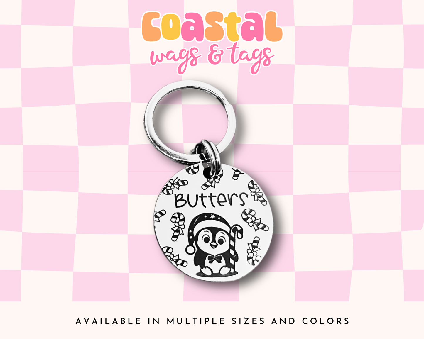 Candy Cane Penguin Pet ID Tag