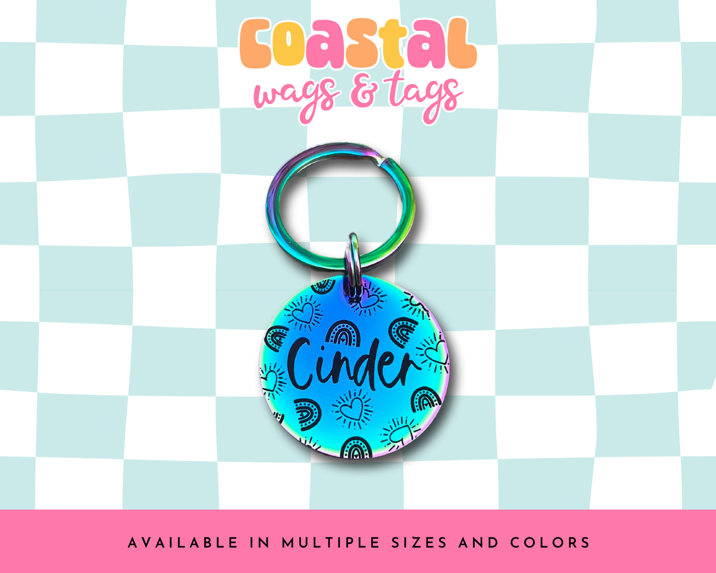 Rainbow Hearts Pet ID Tag